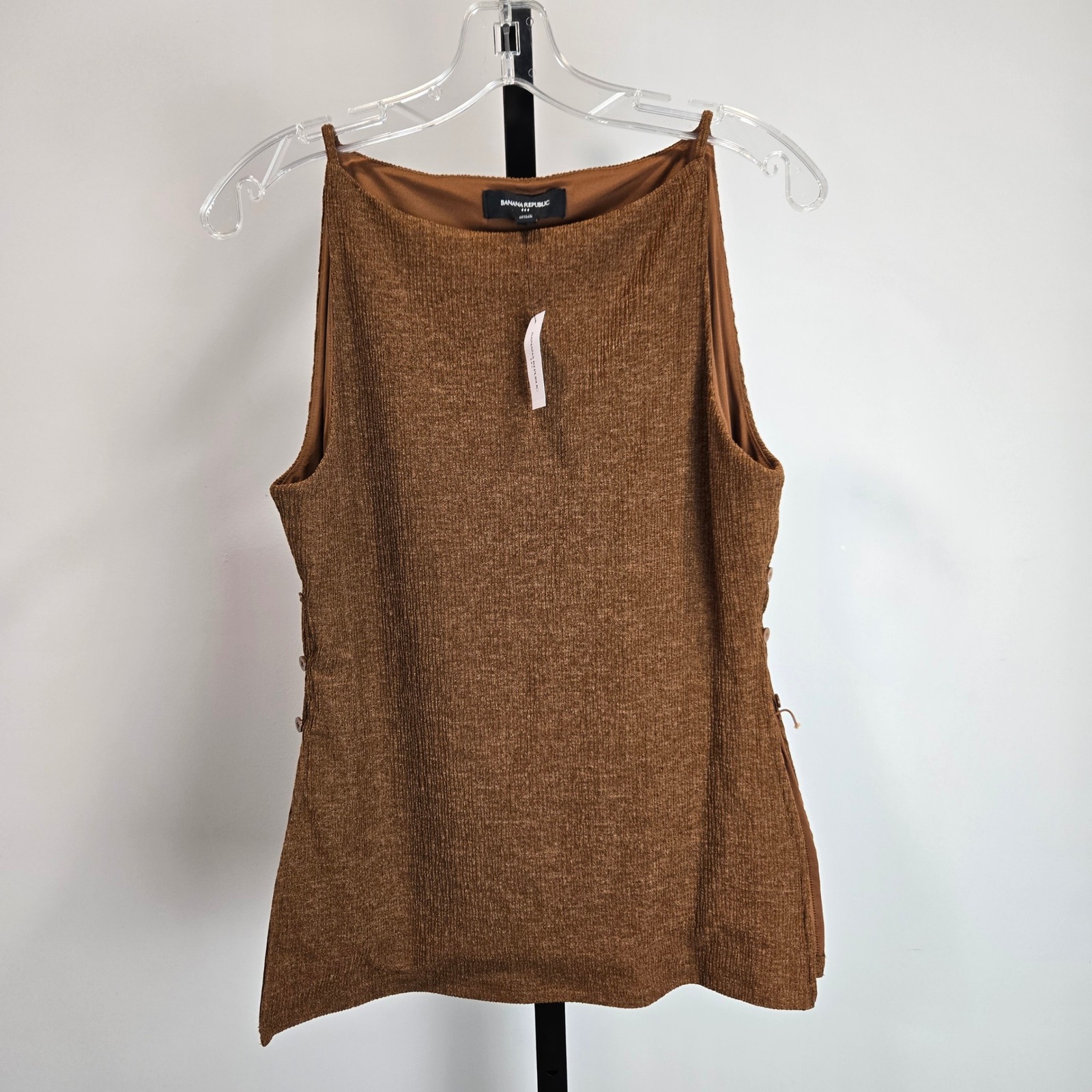 Banana Republic Whipped Mousse Brown Textured Button Side Slit Top M Boho Indie